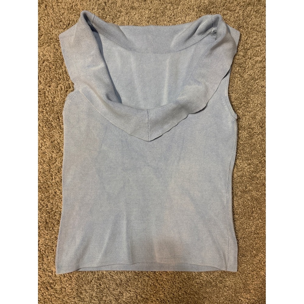 Etcetera Light Blue Silk Blend Ribbed Cowl Neck Sleeveless Knit Top Small